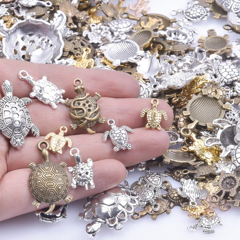 Mix Sea Turtle Charms Ocean Starfish Sun Shell Love Seahorse Mermaid Turtle Horseshoe Alloy For Making Women Jewelry Components