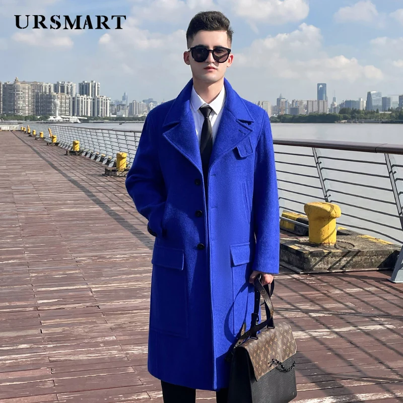 Длинное шерстяное пальто выше колена для мужчин двубортное утепленное защитное