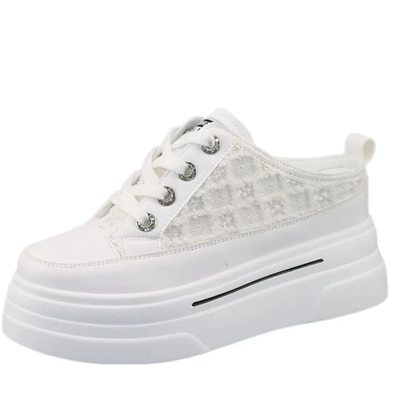 

Summer Leather Women's Casual Shoes 8cm Thick Bottom Wedge Heel Ladies Fashion Sports Shoes Thick Heel Spring and Woman Tennis