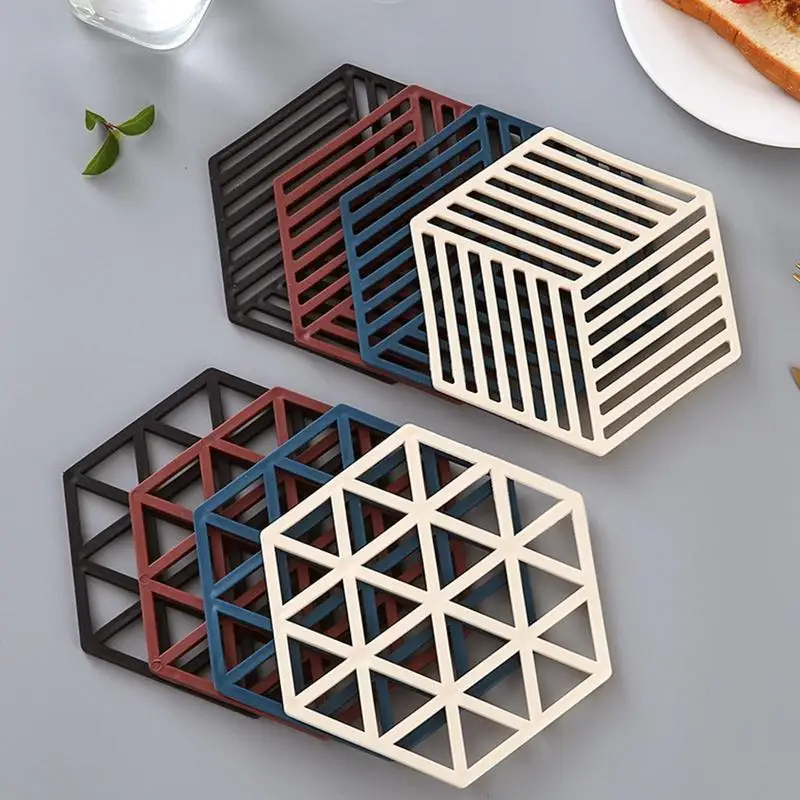 

5pcs Silicone Table Mat Hexagon Tableware Pad Insulated Bowl Placemat Heat Resistant Dining Table Mat Coaster Cup Pad Trivet Mat
