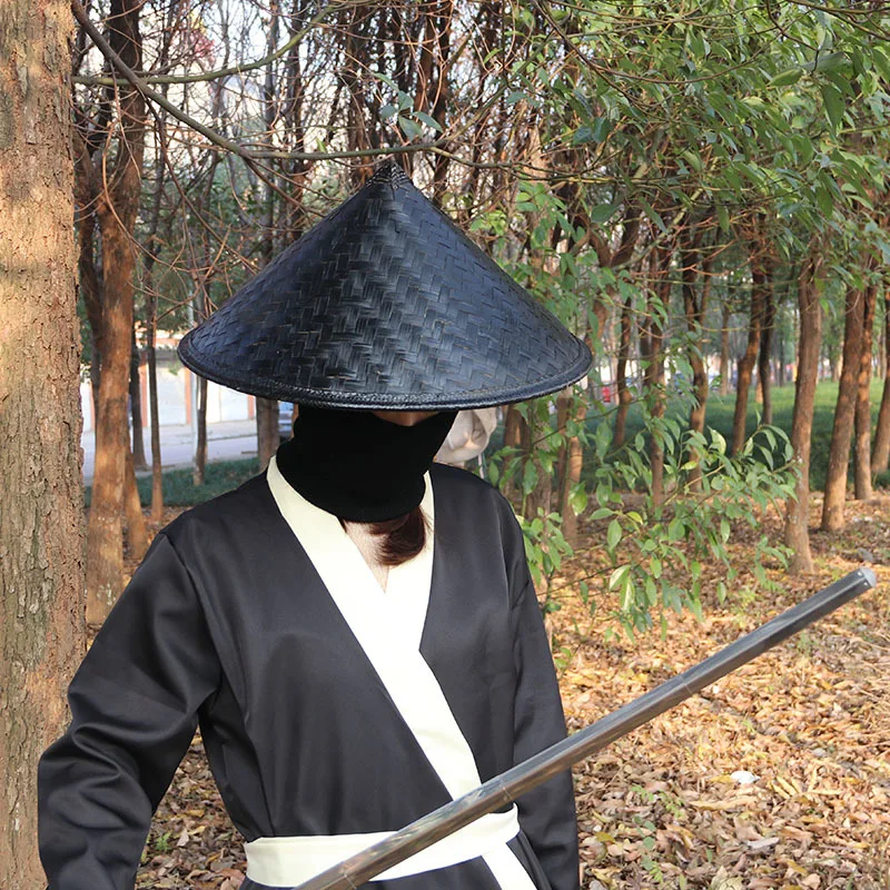 Черная Бамбуковая Шляпа в китайском стиле кунг-фу бамбуковая плетеная шляпа