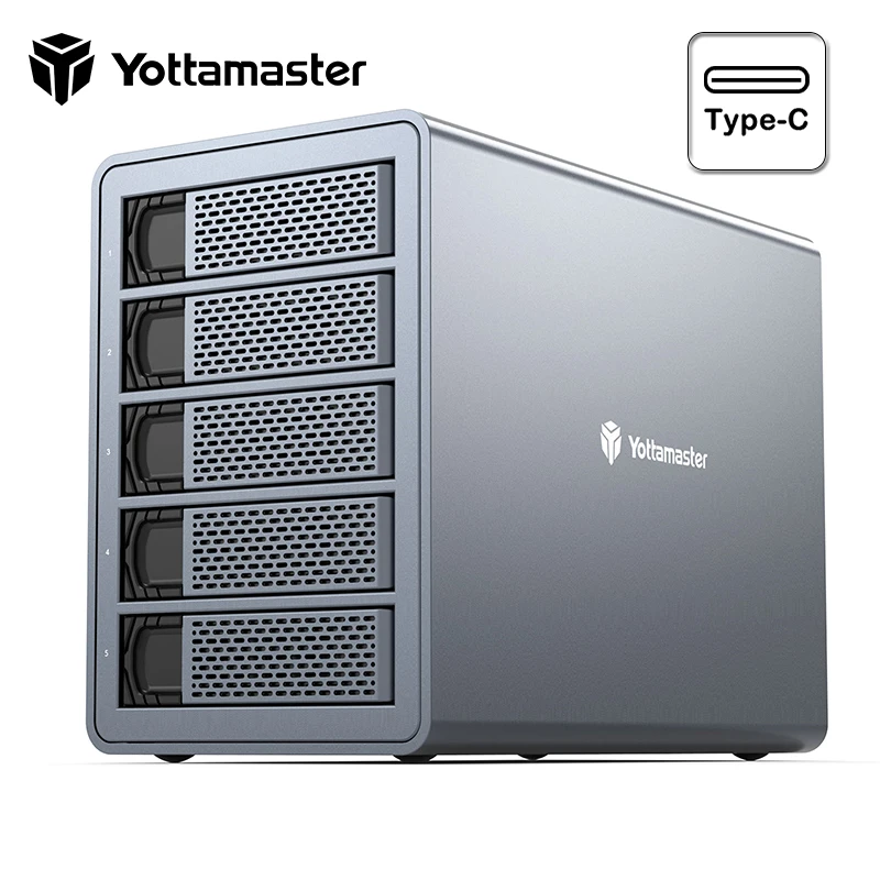 Yottamaster FS5C3 Hard Drive Enclosure 5 Bay  USB3.1 Type C HDD SSD Case Box NAS Expansion Max 10 Gbps Hard Drive Case External