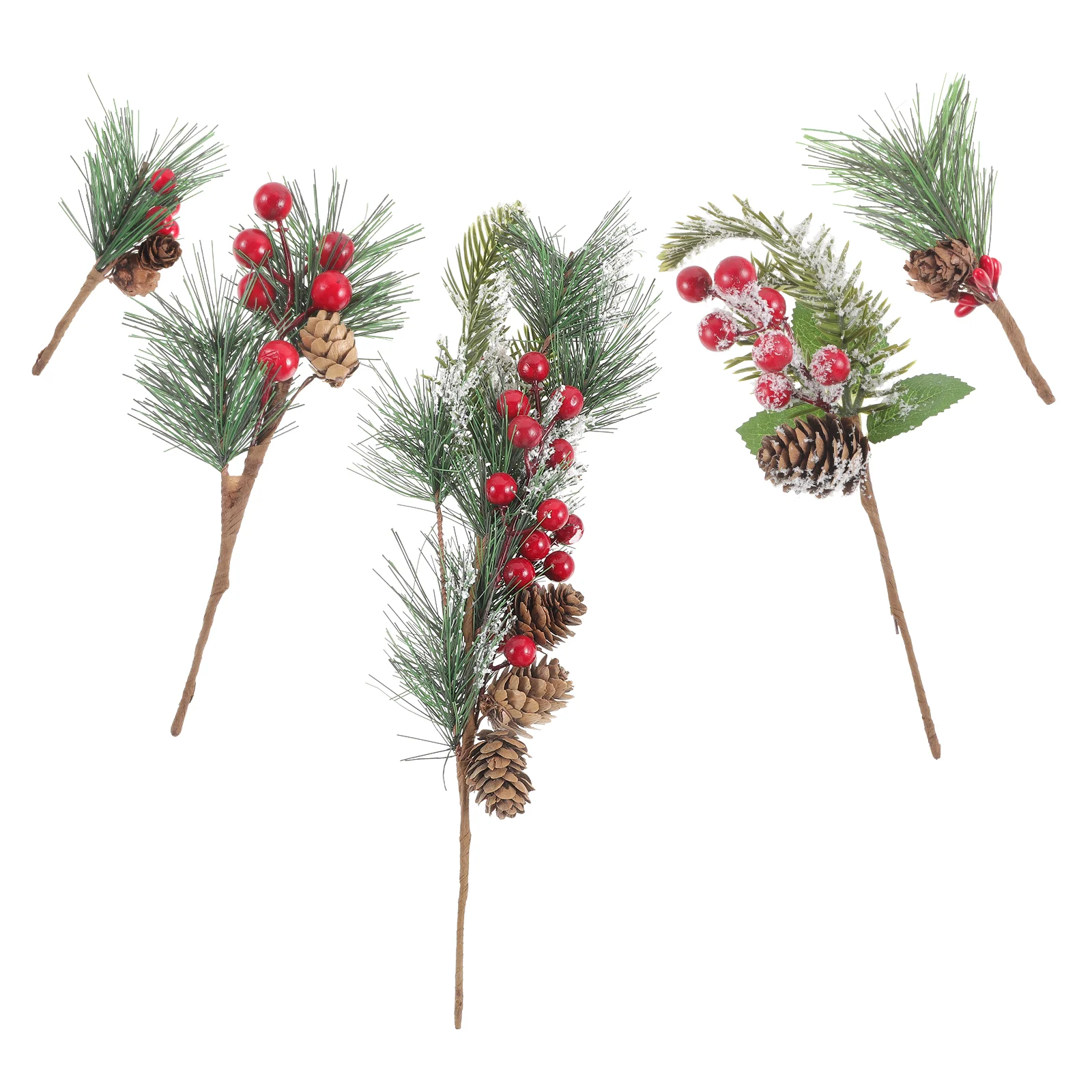

1 Set Christmas Artificial Pine Cones Berry Stems Christmas Berries Red Stems Pine Cones Branch