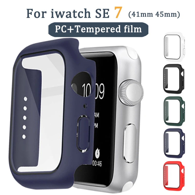 

ПК + закаленная пленка для Apple Watch серии 7 41 мм 45 мм защитный чехол для iwatch 7 ремешок все-в-одном чехол для часов HD устойчивый к царапинам