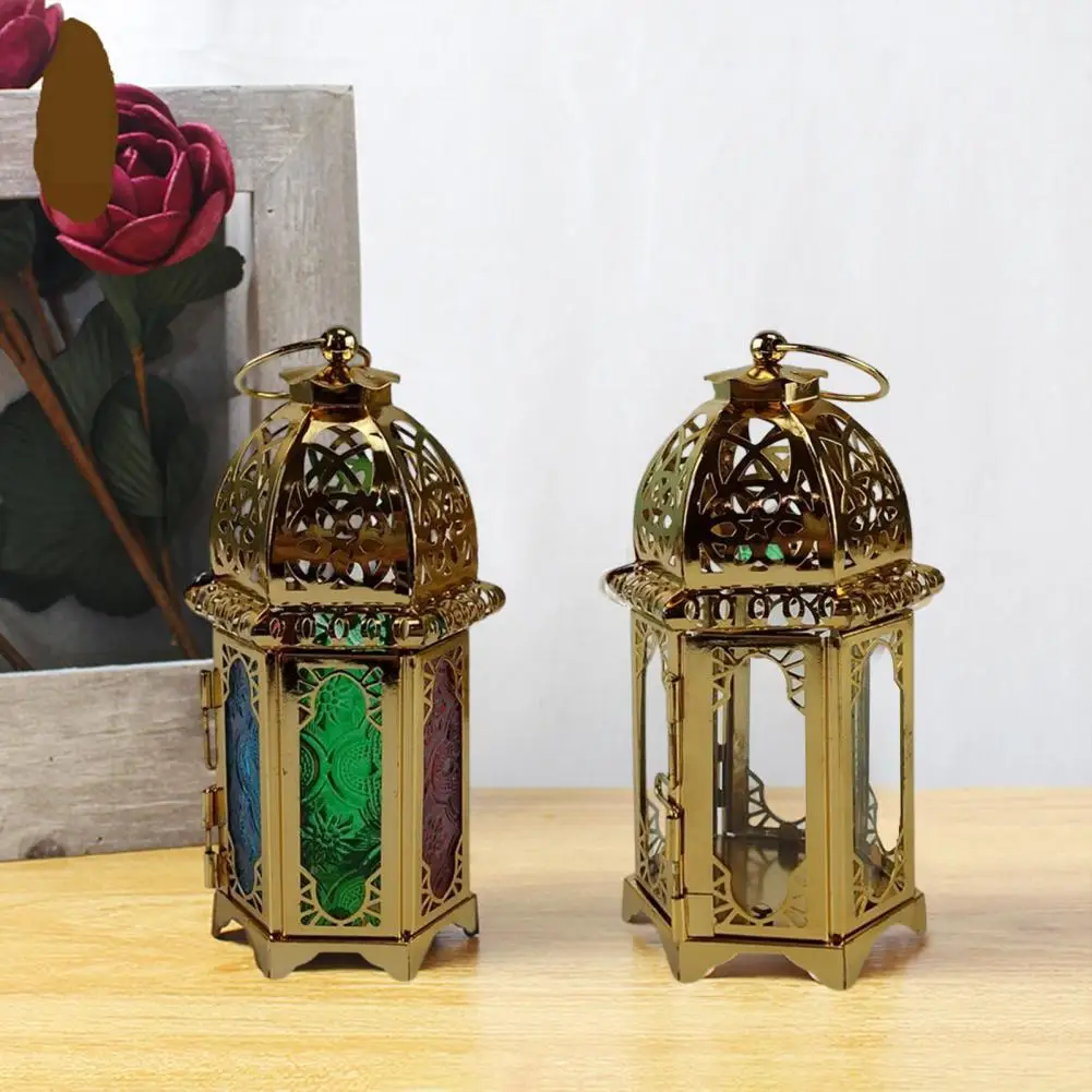 

Practical Vintage Smooth Surface Retro Castle Design Candlelight Stand Crafts Ornament Iron Art Lantern Ornament for Dorm