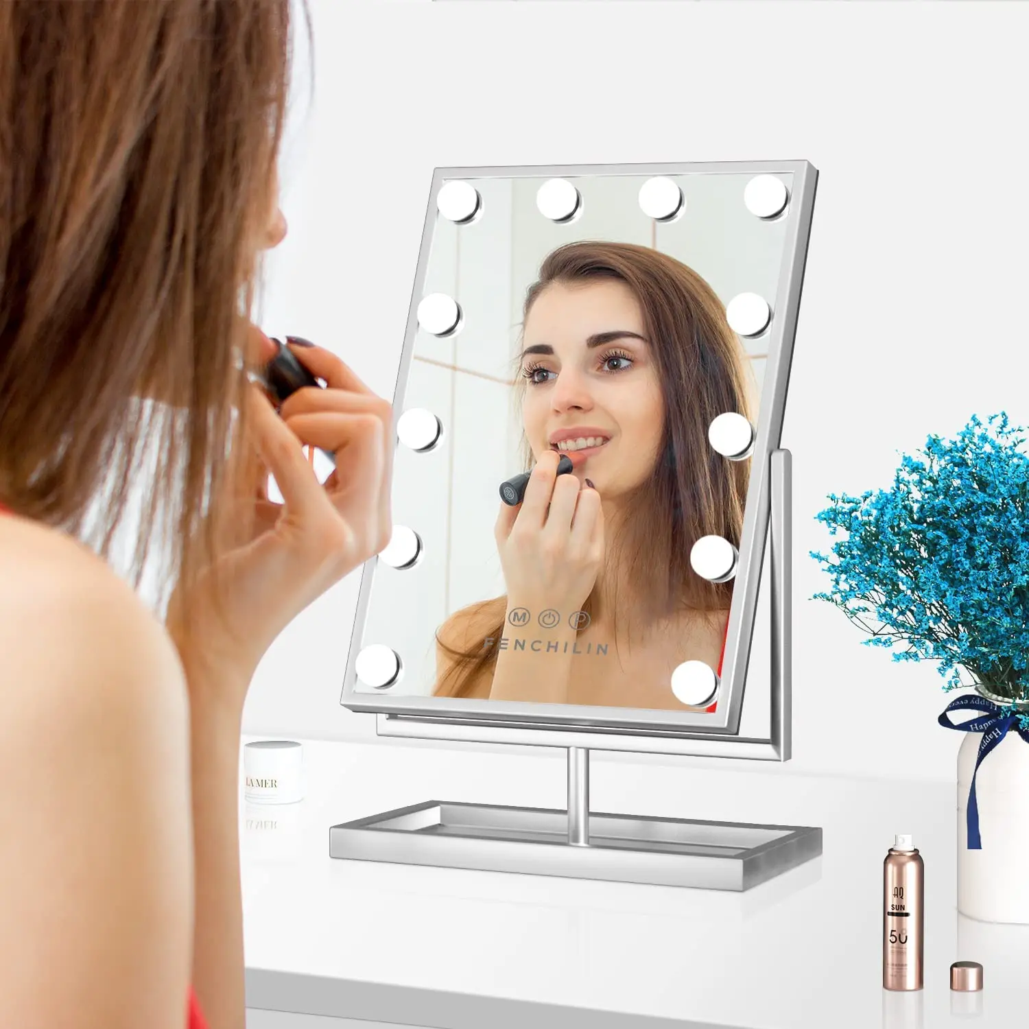 

Голливудское вращающееся зеркало для туалетного столика с 12 Светодиодный ными лампочками, зеркало для туалетного столика с подсветкой, нас...