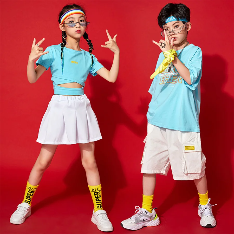 

Kids Concert Hip Hop Clothing Oversized T Shirt Tops Summer White Shorts Skirt Mini For Girl Boy Jazz Dance Costume Set Clothes