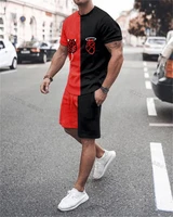 2022 new summer mens suit casual athletic beach shorts set 3d printed normal o neck comfortable loose t shirt 2 sets