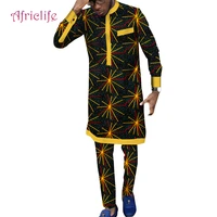 african traditional clothing for men dashiki print long shirts and ankara pants with pockets 2 piece set tribal outfits wyn1816