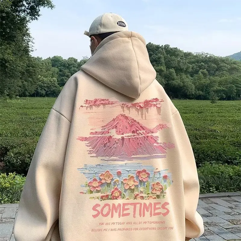 

Hip Hop Fashion Printing Hoodie Gentleman Spring and Autumn Return To The Ancients Extra Large Size Dignified Overcoat