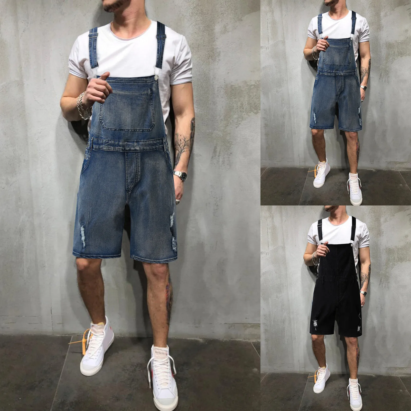 

Strap Shorts Button Casual Jeans Straight Washed Solid Men Color Men's Jeans