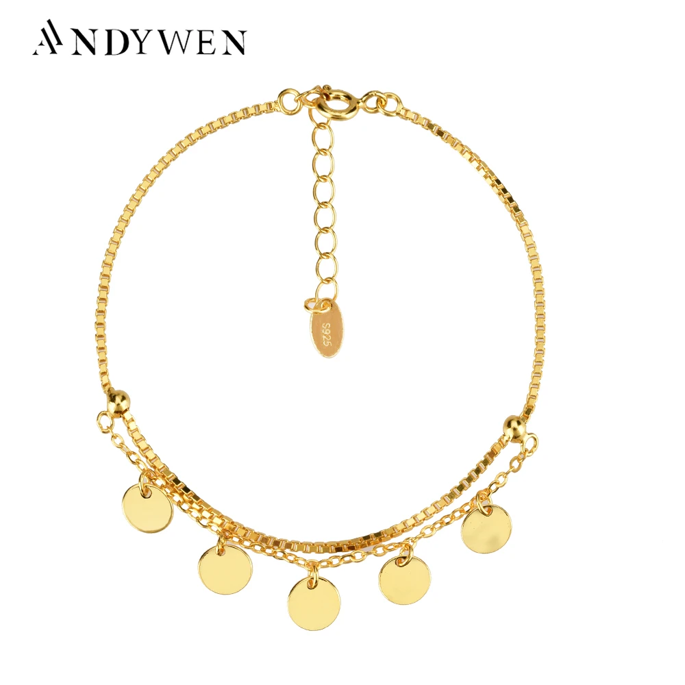 ANDYWEN серебро 925 пробы золотые монеты Женская Драгоценная камня круглые Подвесные