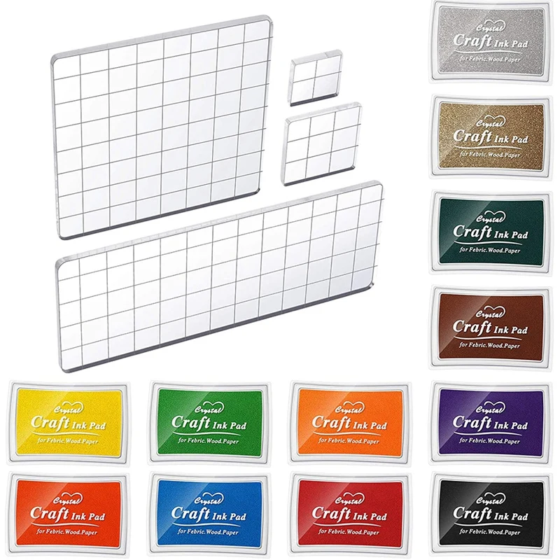 

Craft Ink Pads Stamp Ink Pads Color Ink Pad And Acrylic Stamp Blocks Stamping Blocks With Grid Lines For Stamping Card