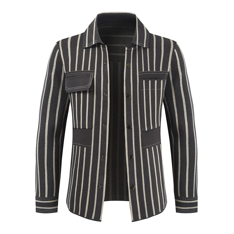 

New Autumn Winter Striped Mens Sweater Fashion Long Sleeve Turn Down Collar Sweaters Jacket Cardigan Knitted Sweater Men Clothes