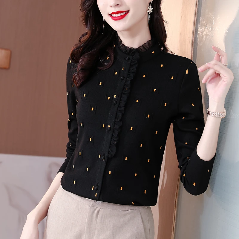 

Женская шифоновая блузка с круглым вырезом, длинным рукавом