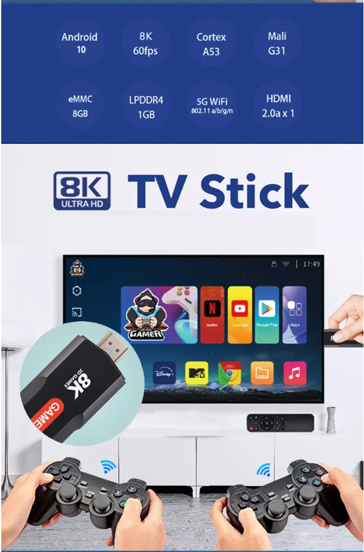 Игровая консоль Q9 X2 с двойной системой для Android Game Stick 4K 64G 10 000 ретро-игр Поддержка
