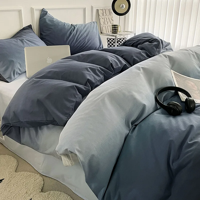 

2023 Youth Luxury Washable Cotton Bed Set of Four Pieces, Simple Bed Sheet, Quilt Set, Fitted Sheet, Student Dormitory Set of Fo