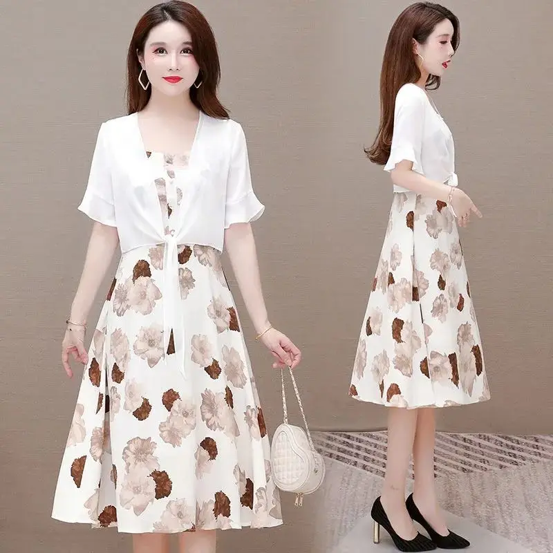 

Summer Women's Floral Dress Suit and Thin Coat New Female Elegant Skirt Two-piece Suits Ladies Fashion Vintage Clothing Sets A72