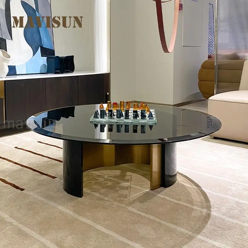 

Living Room Center Table Gray Tempered Glass Desktop Simple Household Furniture Stainless Steel Base Luxury Round Coffee Table