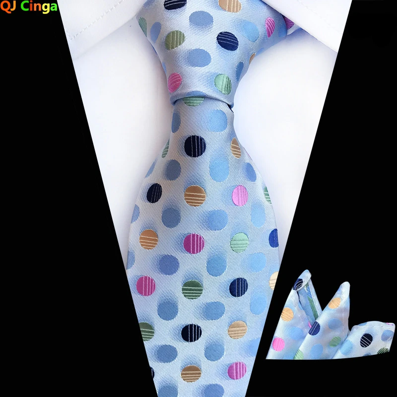 Light Blue Polka Dot Tie Men's Wedding Party Dress Ties Red Purple Yellow Green Blue Can Choose (tie + Square Scarf)