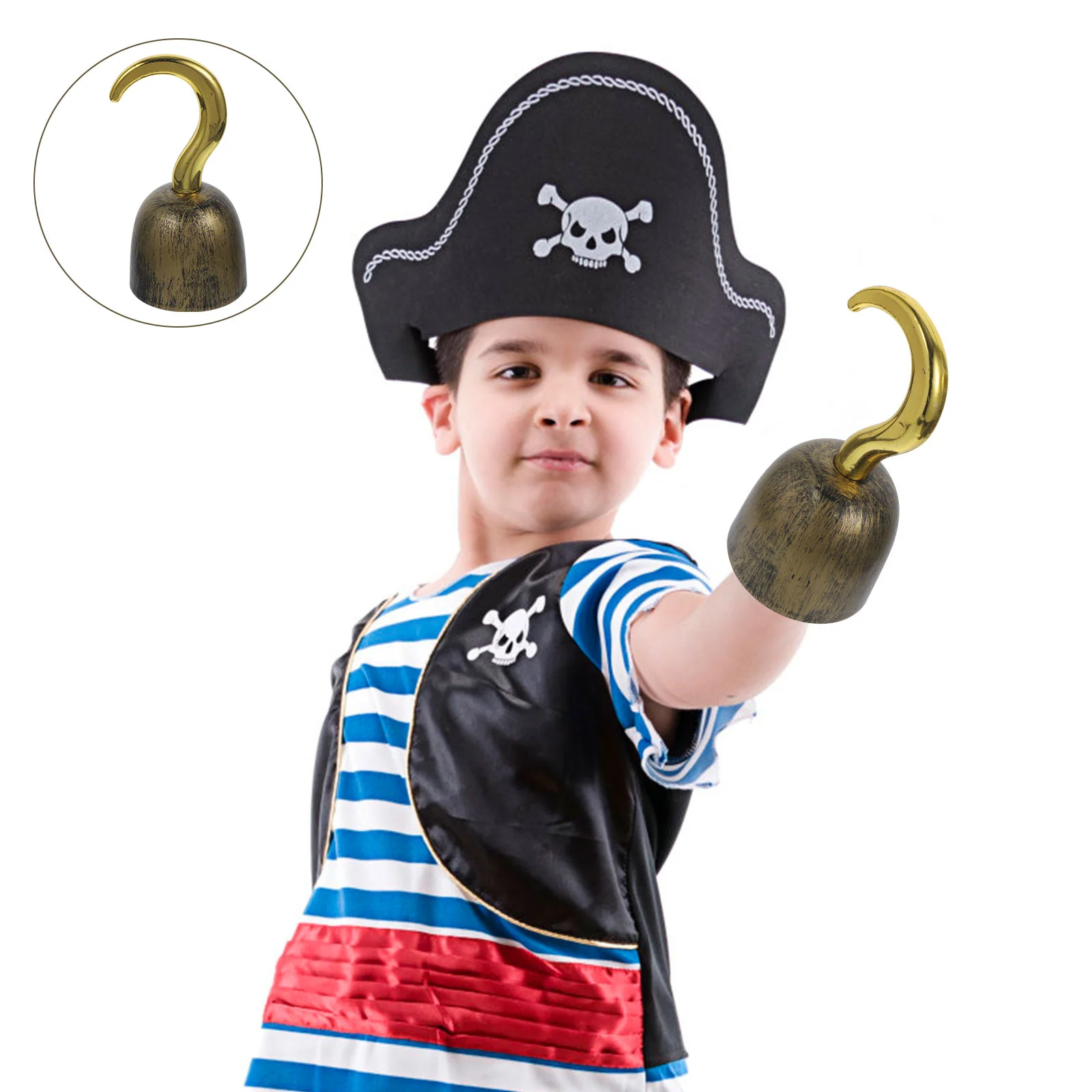 

Golden Pirate Hook Halloween Adornments Kids Toys Prank Tools Plastic Cosplay Child Accessories