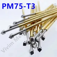 100PCS PM75-T3 Copper Sping Test Probe Conical Tools Nickel Plated Spring Test Pin Length 27.8mm Needle head Dia 1.3mm PM75-T