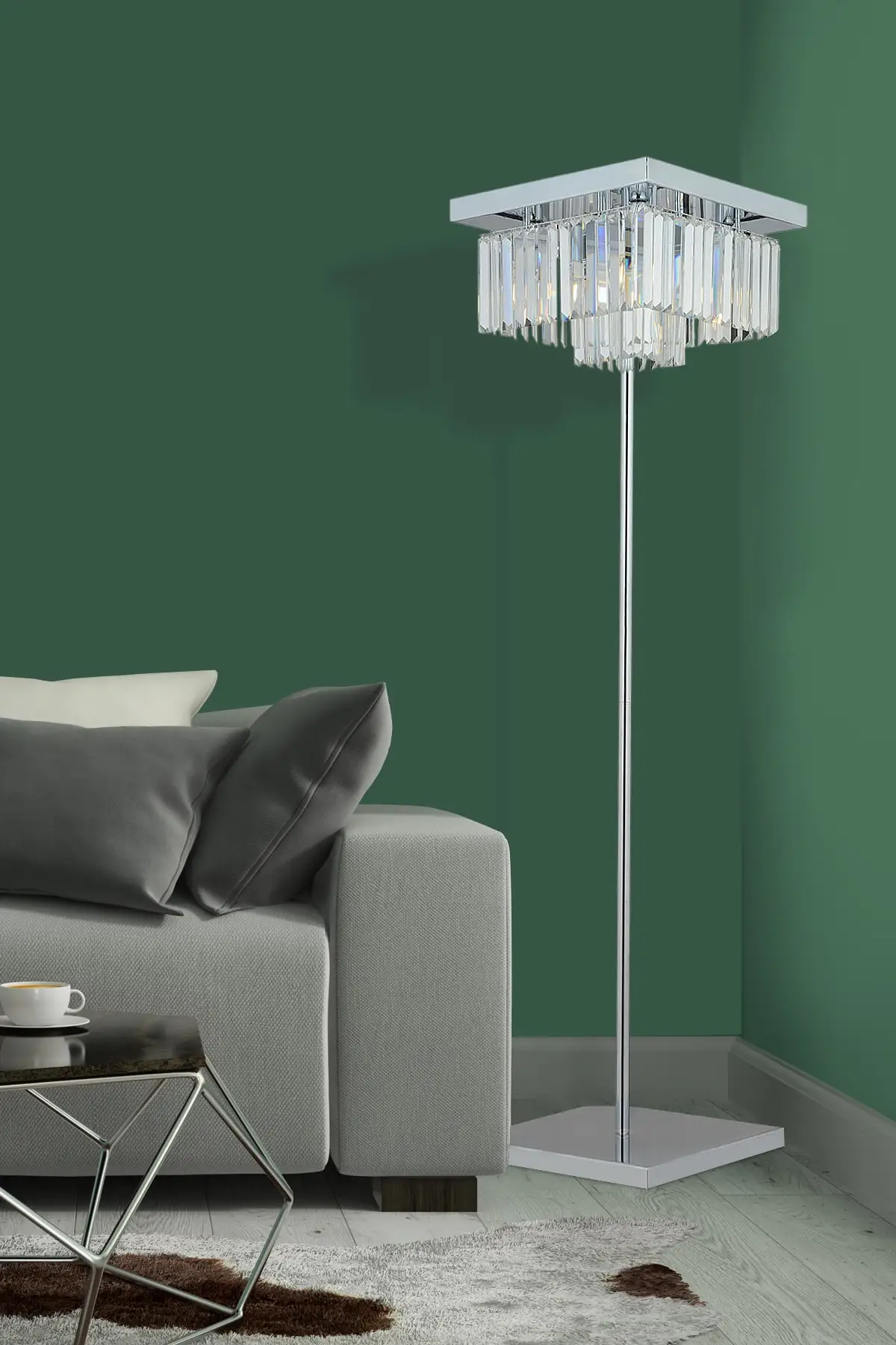 

Современная Металлическая Напольная Лампа Nilufer с квадратным хрустальным камнем