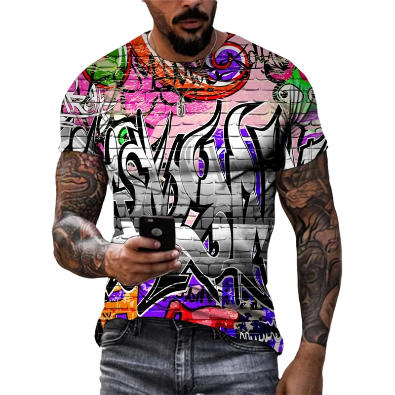 

3D Printed Graffiti Men T Shirts Trend Fashion Casual Street Art y2k Tops Oversized T-shirt Hip Hop Harajuku Fashion O-neck Tees