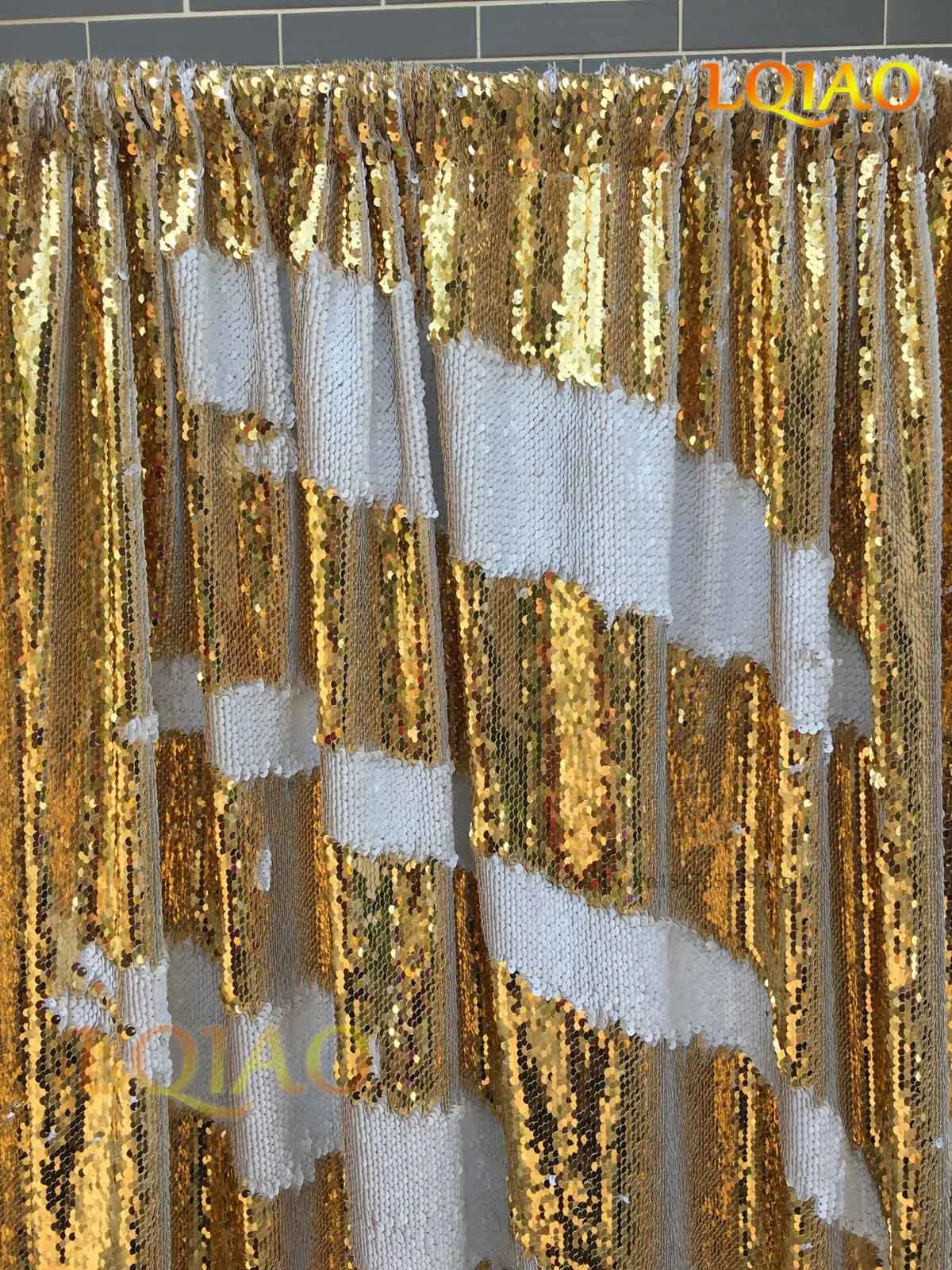 

Customize- 8x8ft Light Gold White Mermaid Sequin Backdrop Reversible Sequin Curtain for Wedding Party Christmas Decoration