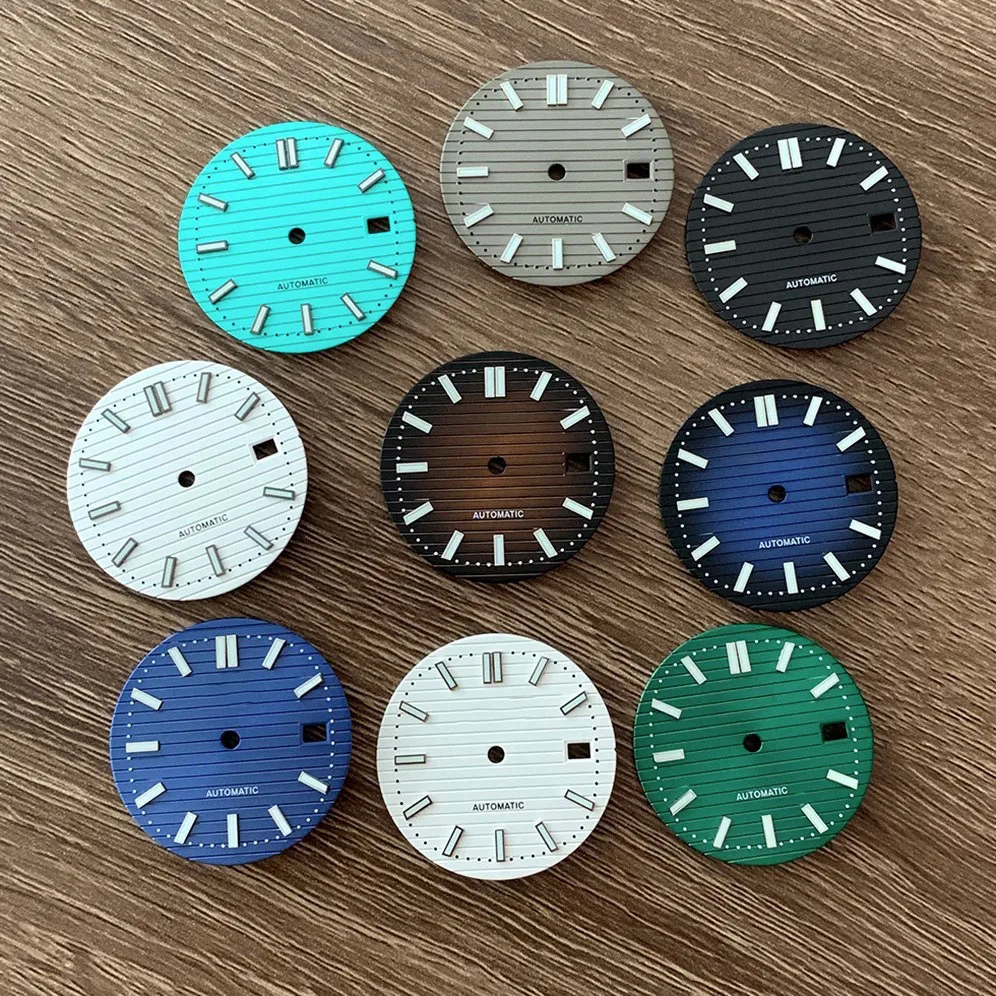 

Циферблат с лентой для ногтей NH35 NH36, зеленый светящийся S-образный циферблат 30,5 мм, белый, синий, черный, зеленый, серый циферблат, модифицированные аксессуары для часов