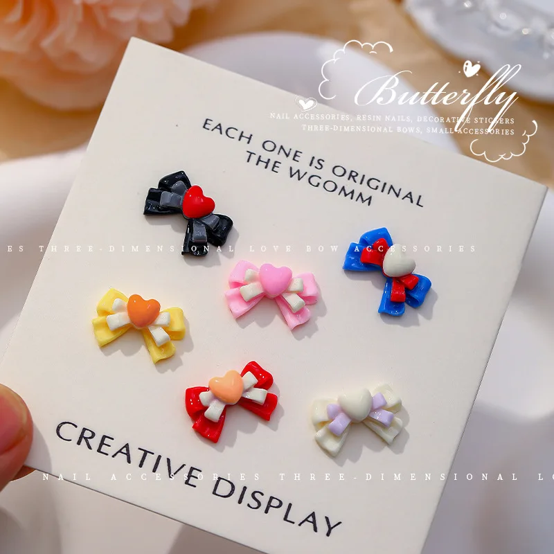 

50pcs Japanese Resin Colorful Ribbon Bow Design Nail Decorations Trendy Dopamine Series Nail Art Charms DIY Press Nails Supplies
