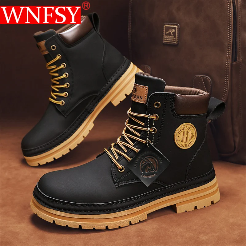 

Мужские теплые ботинки Wnfsy, зимняя повседневная обувь, роскошные ковбойские ботинки челси на платформе, тактические военные рабочие защитные кожаные кроссовки до щиколотки