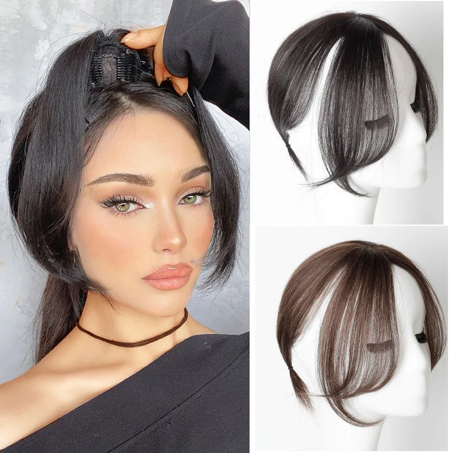 

LANLAN 3D Middle-part French Bangs Hair Extension Clip in the Front Side Bangs Synthetic Fiber Air Bangs Hair Extension.