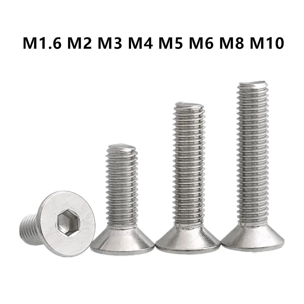 

304 Stainless Steel Flat Countersunk Head Hexagon Socket Cap Bolt M3*4 5 6-100mm M4*5 6 8 10-150mm Screw