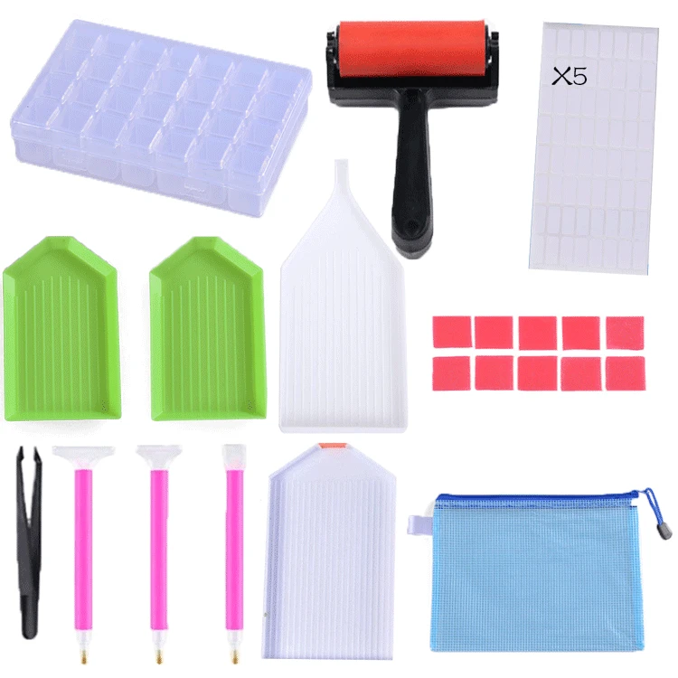 

DIY Diamond Painting Tool Kit Set Point Drill Tool 28 Grid Storage Box Hand-made Roller Point Drill Pen Kit Storage Bag