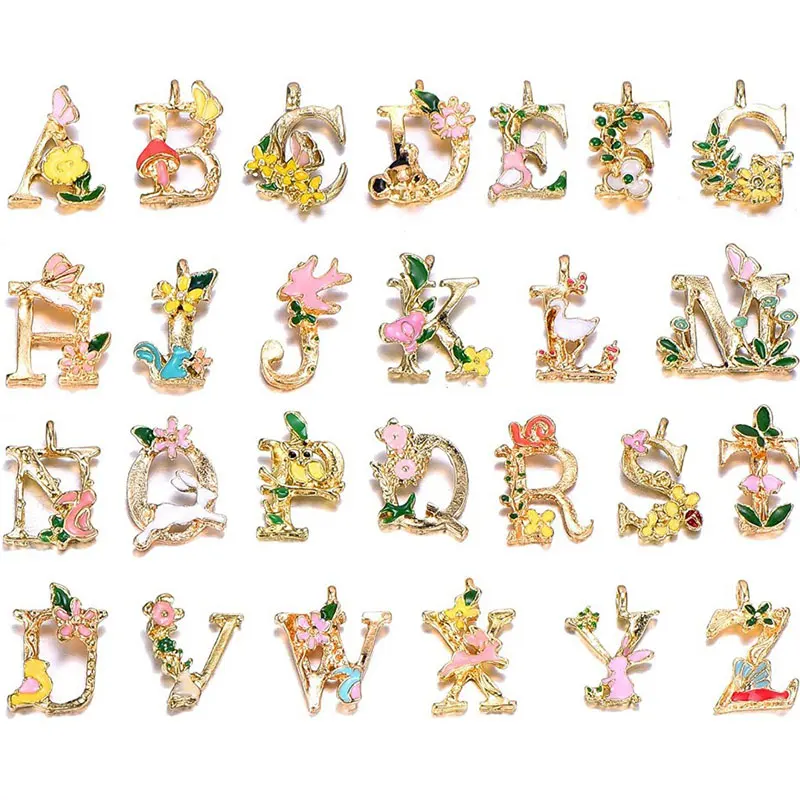 

13x18mm A-Z Letter Charms Enamel Charms Alloy Alphabet Initial Letter Pendant For DIY Necklace Bracelet Jewelry Making 5Pcs/lot
