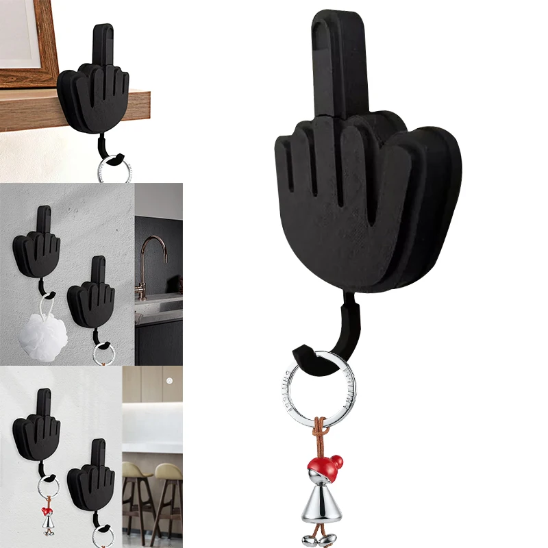 

Retractable Middle Finger Hook Key Holder Wall Clothes Hanger Room Decoration Punch-Free Sticky Hook Self Adhesive Hooks As Gift