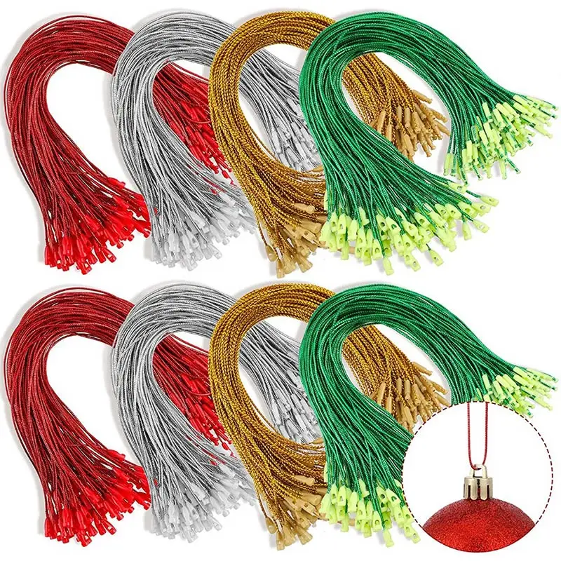 

100Pcs Plastic Tag Cord String Hang Tag Rope Gold Silver String Snap Lock Pin Loop Tie Fasteners for Christmas Tree Ornament