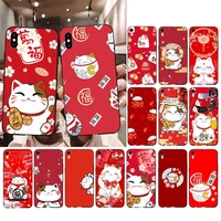 fhnblj cute lucky cat phone case for iphone 11 12 pro xs max 8 7 6 6s plus x 5s se 2020 xr cover