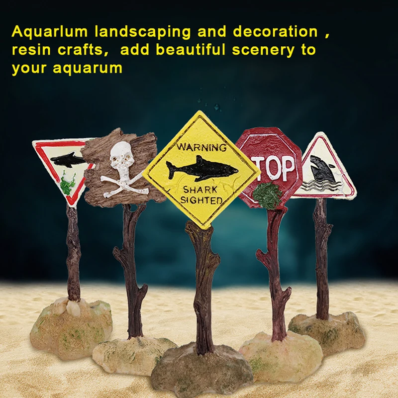 

Resin Aquarium Decoration Ornaments Artificial Shark Warning Sign Landscaping Accessories for Fish Tank Aquarium Background