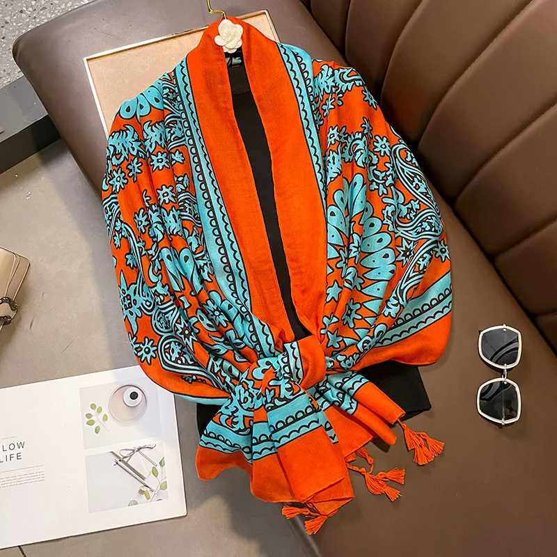 

Luxury Brand Cotton Scarf Women Large Shawls Design Hijab Echarpe Print Tassel Scarves Lady Beach Stole Muffler Foulard Pareo