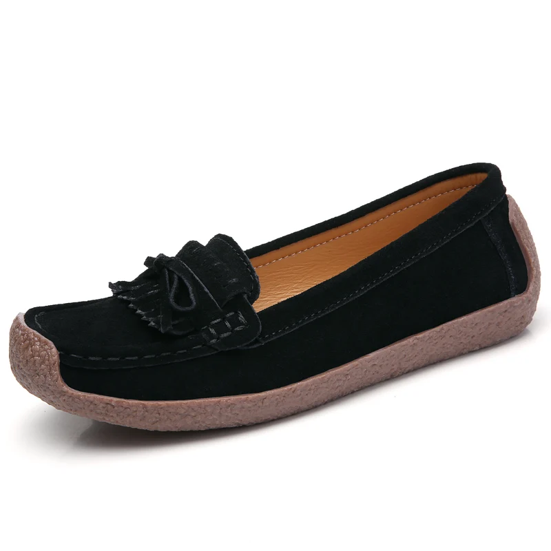 Women Flats Cow Leather Square Toe Casual Loafers Women Shoe Without Heel Spring Autumn Mules Woman Simple Shoes 2023