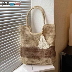 Image for Hand-Woven Women's Bag Contrast Color Tassels Stra 