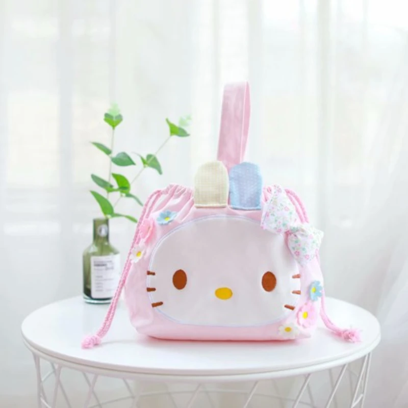 

Hello Kitty Girl Heart Cute Cartoon Pattern Cotton Canvas Drawstring Bundle Lunch Box Bento Handbag