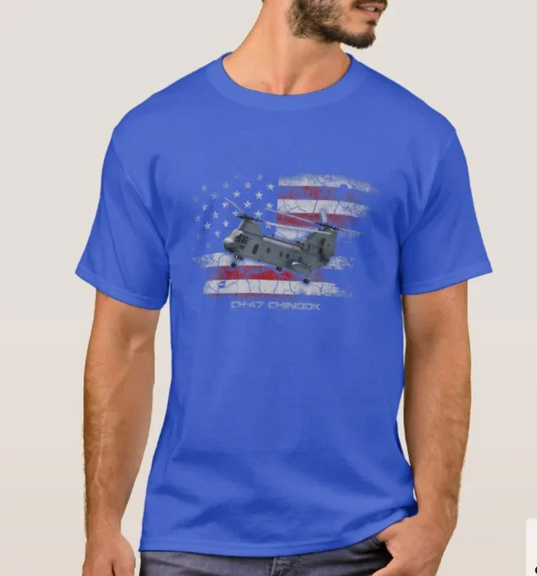 Винтажная футболка с американским флагом CH-47 Chinook в стиле милитари вертолетом 100%