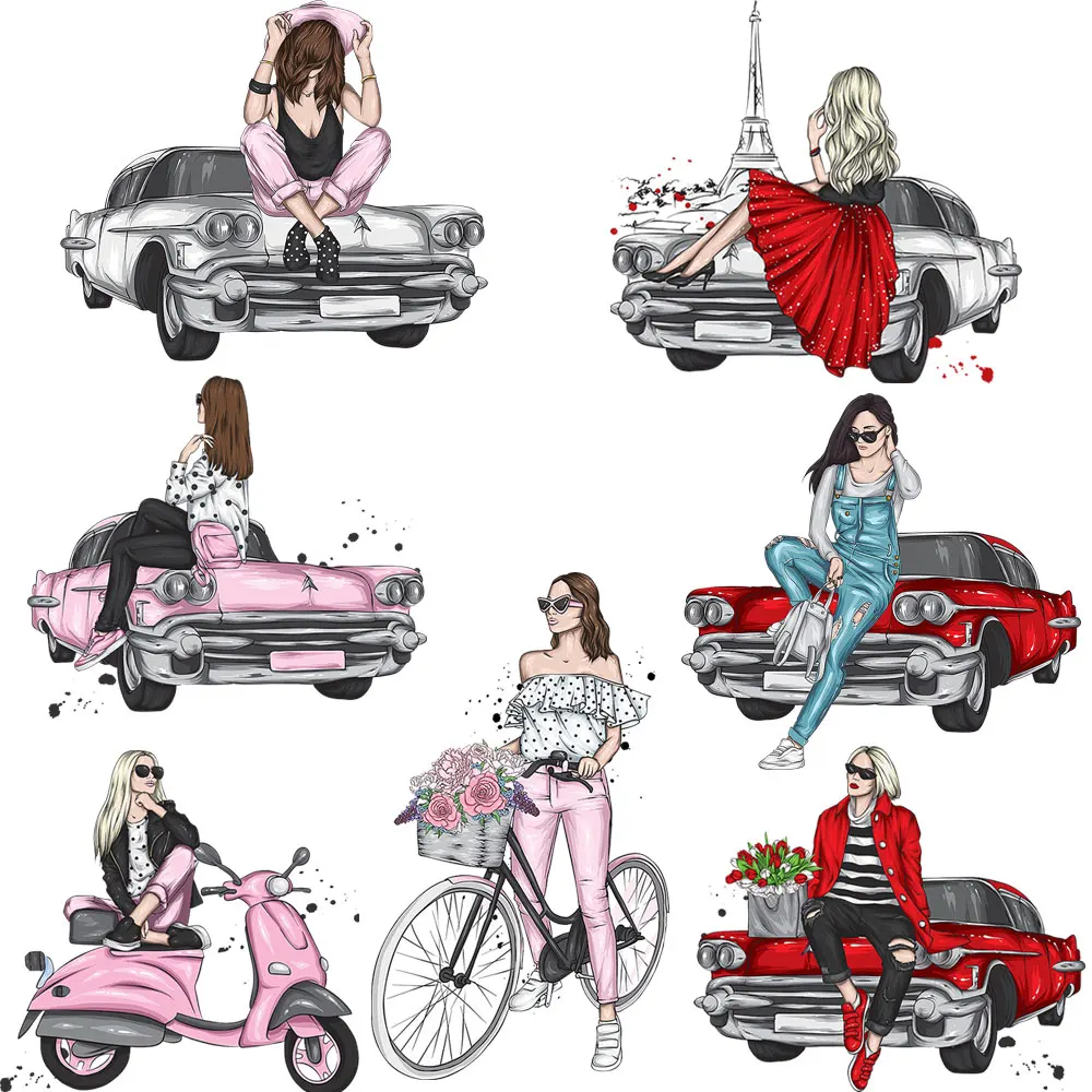 Крутые автомобильные велосипедные нашивки для девушек с утюгом для одежды DIY женские футболки теплоотвод клейкие нашивки с капюшоном наклейка аппликация