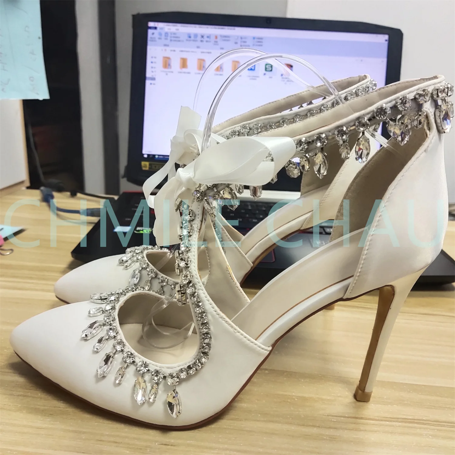 Women Stiletto High Heel Crystal Pumps Sexy Wedding Bridal Luxury Sandal Elegant Rhinestone Ball Party Lady Prom Shoe 113-CHC-26