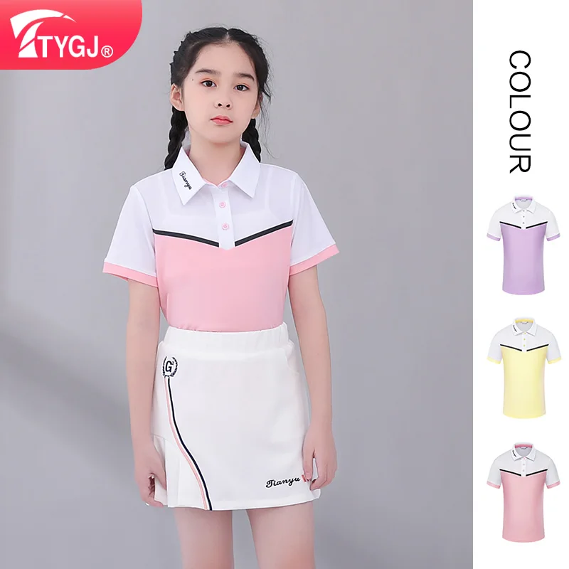TTYGJ golf summer sports short-sleeved T-shirt men and girls quick-dry Slim color-fitting lapel youth sports tops