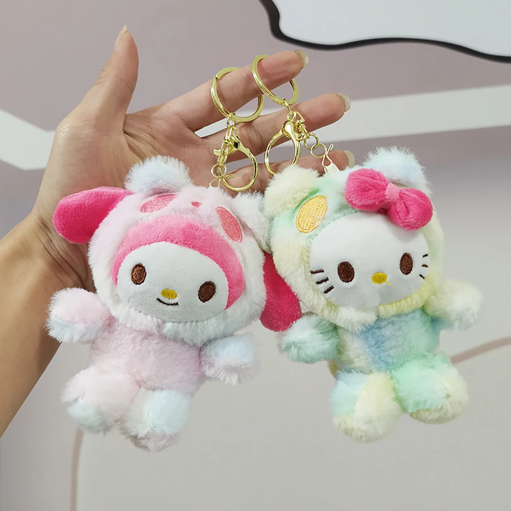 

Hello Kitty 10Cm Keychain Sanrio Kuromi Cinnamoroll Cross Dressing Owl Plush Doll Kawaii My Melody Anime Cartoon Toy Gifts