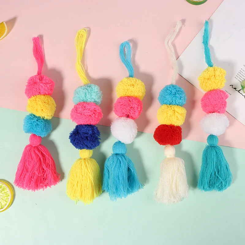 

Bohemia Colorful Pompom Keychain Lovely Tassel Lanyard Keyring Handbag Pendant Accessory Women Waist Wallet Key Holder Ornaments